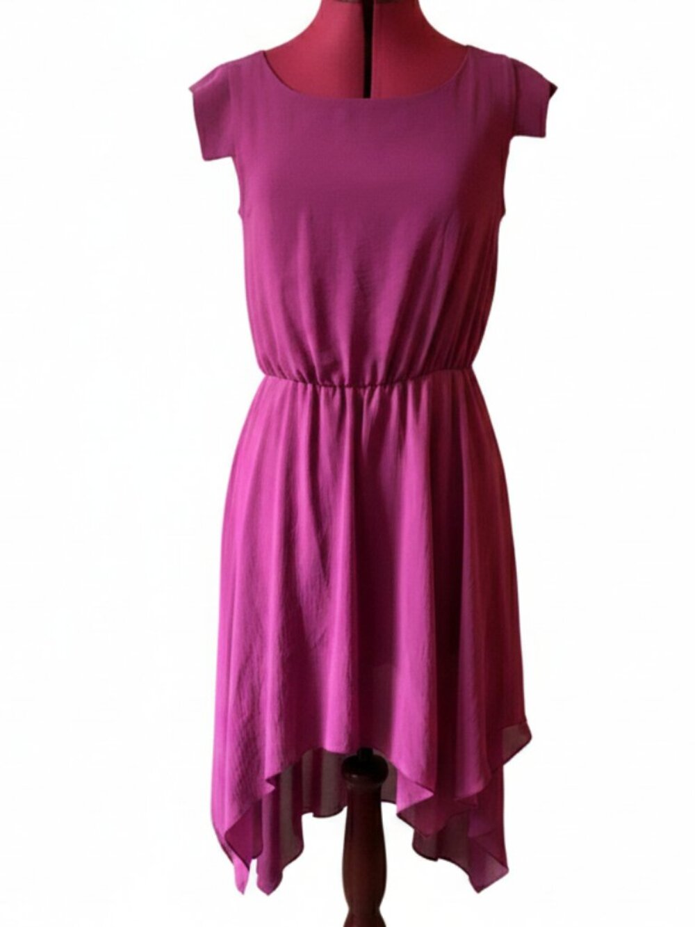 TWIK - Asymmetrical Hi-LowMagenta dress midi Cap short sleeves - Medium